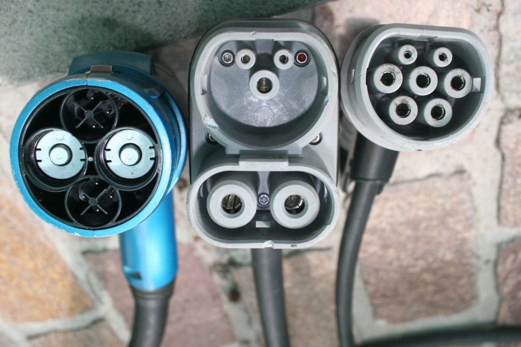 Different EV connectors: Chademo, CCS 2 combo, Type 2
